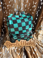 Load image into Gallery viewer, Teal Checkered Leather Backpack