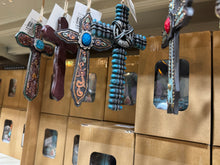 Load image into Gallery viewer, Set of 6 Turquoise Western Cross Ornaments RA6257