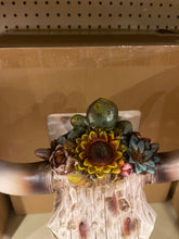 Load image into Gallery viewer, Sunflower Cactus Cowskull Statue