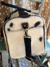 Load image into Gallery viewer, Black & White Cowhide Duffle Overnight Bag