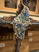Load image into Gallery viewer, Blue Floral Leaf Cross