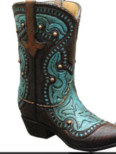 Load image into Gallery viewer, RA6288 Turquoise & Brown Boot Vase