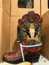 Load image into Gallery viewer, Gold Star Cowskull Boot Vase