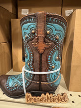 Load image into Gallery viewer, RA6288 Turquoise & Brown Boot Vase