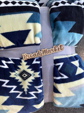 Load image into Gallery viewer, Navy Aztec Naveen Super Plush Blanket S9