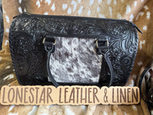 Load image into Gallery viewer, Black Tooled Leather Stephanie Cowhide Speedy Purse