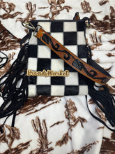 Load image into Gallery viewer, Sabina Black Checkered Cowhide Crossbody Purse