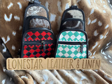 Load image into Gallery viewer, Teal & Red Checkered Cowhide Bum Sling Bag