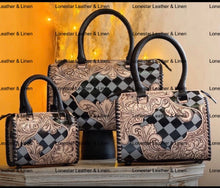 Load image into Gallery viewer, Grey & Black Checkered Tooled Speedy Purse