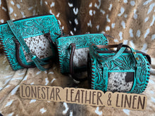 Load image into Gallery viewer, Jody Turquoise Tooled Cowhide Speedy Crossbody Purse