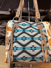 Load image into Gallery viewer, BA2839 Blue Aztec Cowhide Handbag