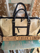 Load image into Gallery viewer, Black & White Cowhide Duffle Overnight Bag