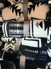 Load image into Gallery viewer, Black & White Super Plush Aztec Blanket