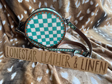 Load image into Gallery viewer, Turquoise Checkered Canteen Crossbody Purse