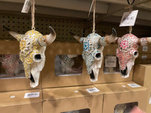 Load image into Gallery viewer, Set of 3 Cowskull Ornament RearView Hangers