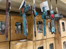 Load image into Gallery viewer, Set of 6 Turquoise Western Cross Ornaments RA6257