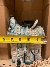 Load image into Gallery viewer, White & Blue Saddle Piggy Bank