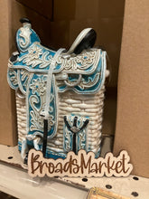 Load image into Gallery viewer, White & Blue Saddle Piggy Bank