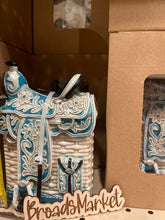 Load image into Gallery viewer, White & Blue Saddle Piggy Bank