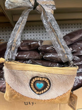 Load image into Gallery viewer, Cowhide Turqouise Heart Stone Crossbody