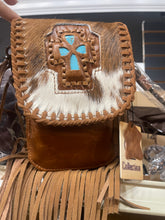 Load image into Gallery viewer, Turqouise Cross Belt Loop Fringe Crossbody
