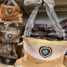 Load image into Gallery viewer, Cowhide Turqouise Heart Stone Crossbody