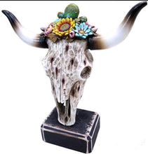 Load image into Gallery viewer, Cowskull Sunflower Cactus Statue