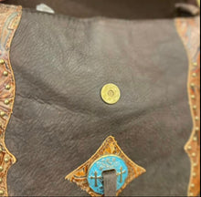 Load image into Gallery viewer, Cowhide Tooled Turquoise Concho Purse