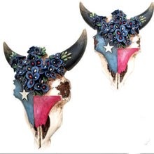 Load image into Gallery viewer, Texas Bluebonnet Cowskull Wall Decor
