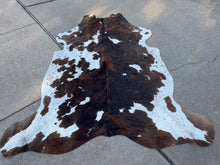 Load image into Gallery viewer, Tricolor Brindle Columbian Cowhide Rug 83x78” B127
