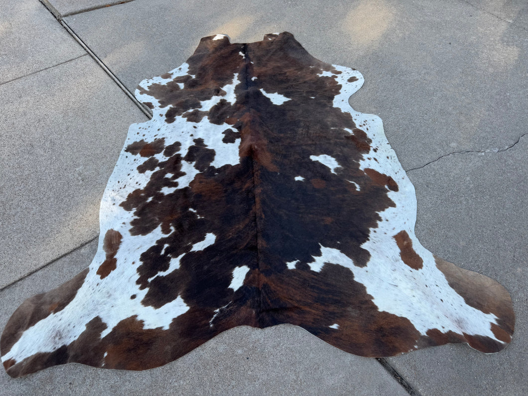 Tricolor Brindle Columbian Cowhide Rug 83x78” B127