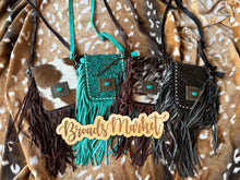 Load image into Gallery viewer, Turquoise Stone Crossbody Fringe Purse
