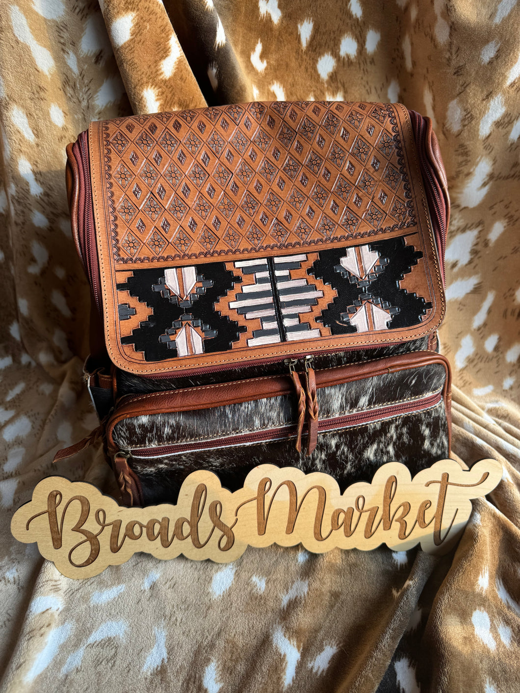 Aztec Leather Cowhide Backpack