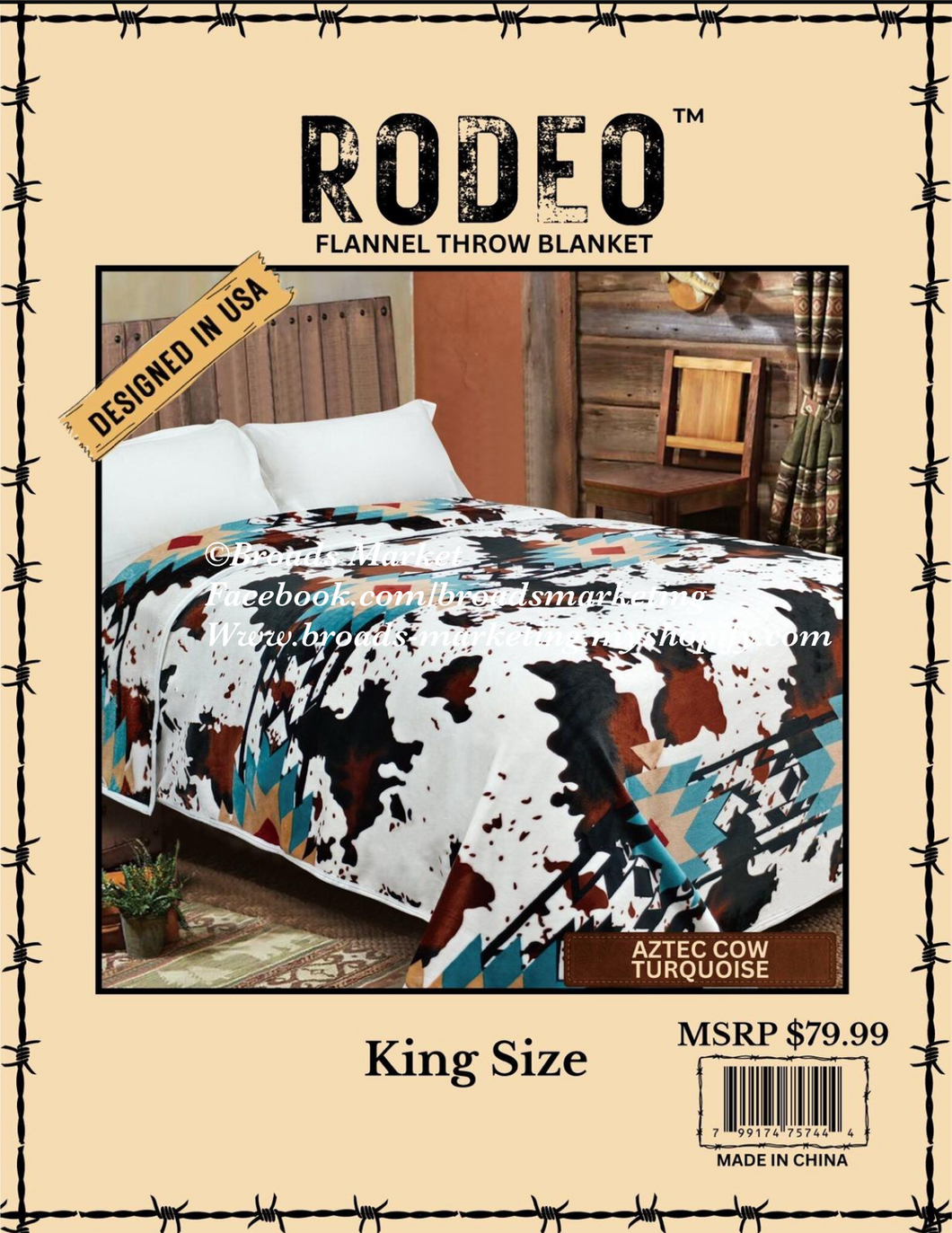 Rodeo Aztec Cow Turquoise Super Plush Blanket