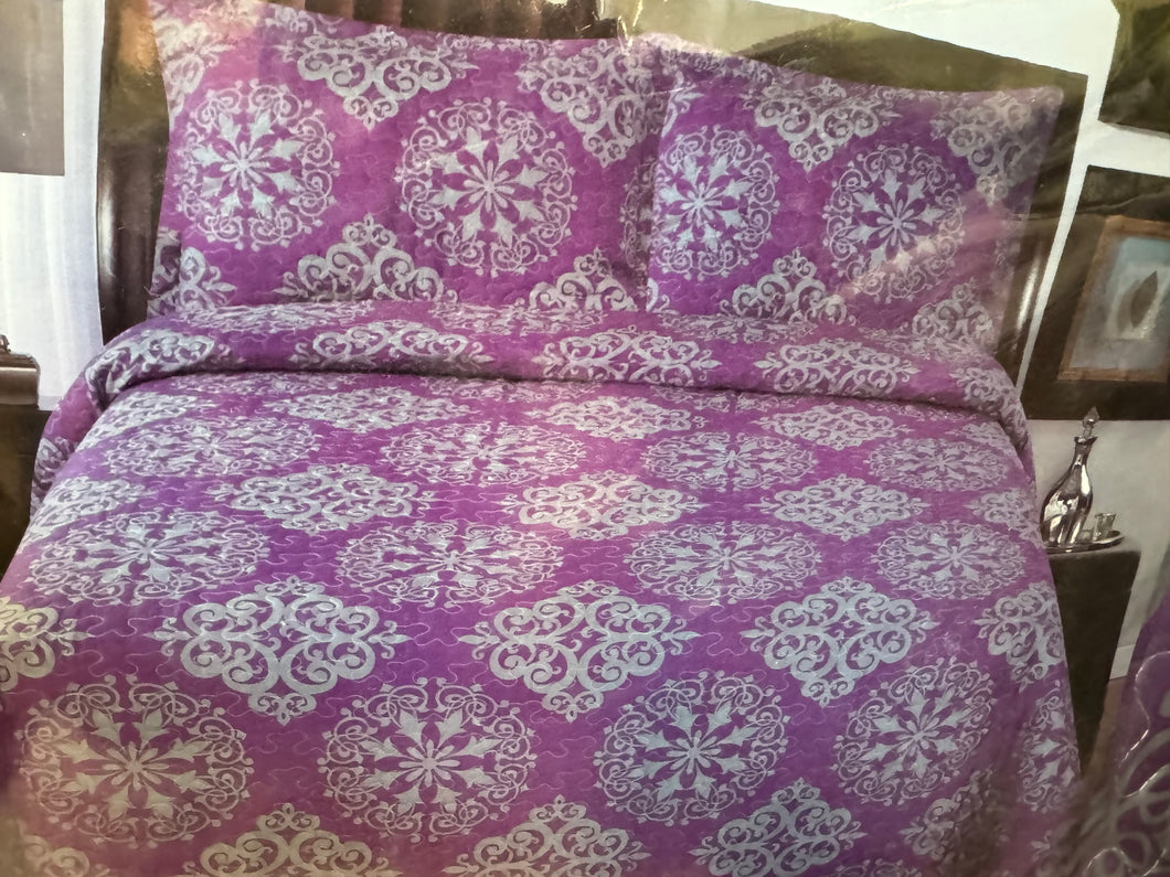 Purple Damask Bedding Set