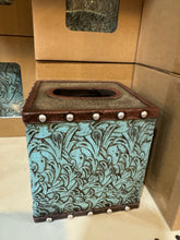 Load image into Gallery viewer, Turquoise Tooled Tissue Box Cover
