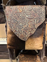 Load image into Gallery viewer, Cowhide Tooled Flap Crossbody Purse
