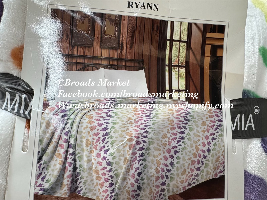 MIA Ryann Rainbow Cow Print Super Plush Blanket