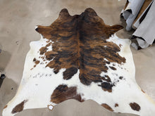 Load image into Gallery viewer, Stunning Tricolor Brindle Splatter Cowhide Rug  71x84”
