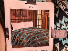 Load image into Gallery viewer, MIA Ina Turquoise &amp; Brown Super Plush Blanket
