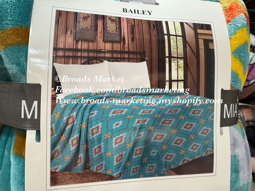 MIA Bailey Blue Aztec Super Plush Blanket