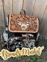 Load image into Gallery viewer, Tooled Longhorn Cowhide Backpack
