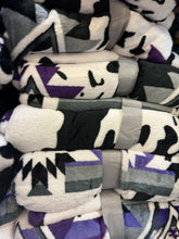 Load image into Gallery viewer, Queen Purple Aztec Cow Print Plush Blanket
