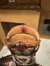 Load image into Gallery viewer, RA4922 Native Feather Cowskull Boot Vase
