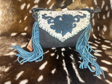 Load image into Gallery viewer, Blue Fringe Cowhide Purse
