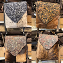 Load image into Gallery viewer, BA2825 Tooled Floral Flap Cowhide Crossbody Purse
