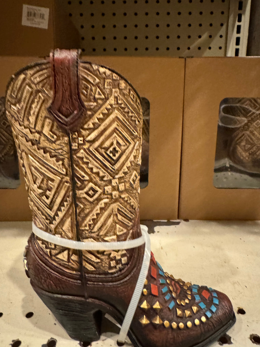 Heeled Aztec Turquoise & Red Boot Vase