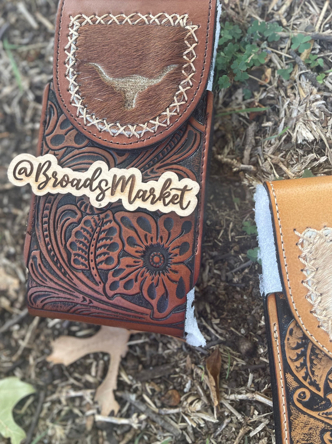 Tooled Leather Belt Phone Holders