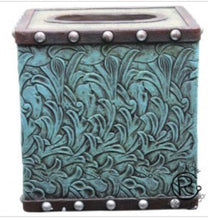 Load image into Gallery viewer, Turquoise Tooled Tissue Box Cover
