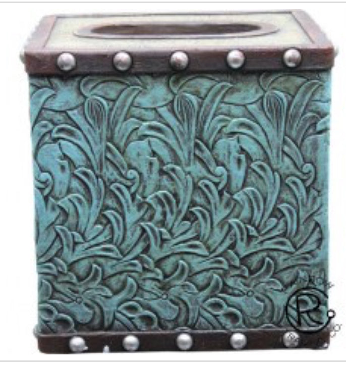 Turquoise Tooled Tissue Box Cover